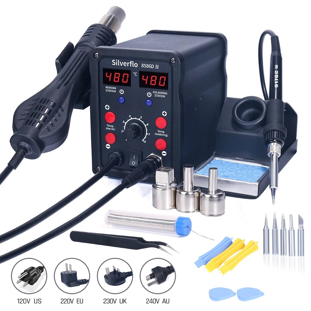 Паяльная станция Silverflo 858 – обзор и цена Smd Rework Station Hot Air Soldering 2 In 1